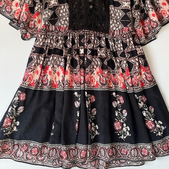 Free People Hayden Floral Lace Valley Printed Swing Dress Bell Sleeve - Picture 3 of 11